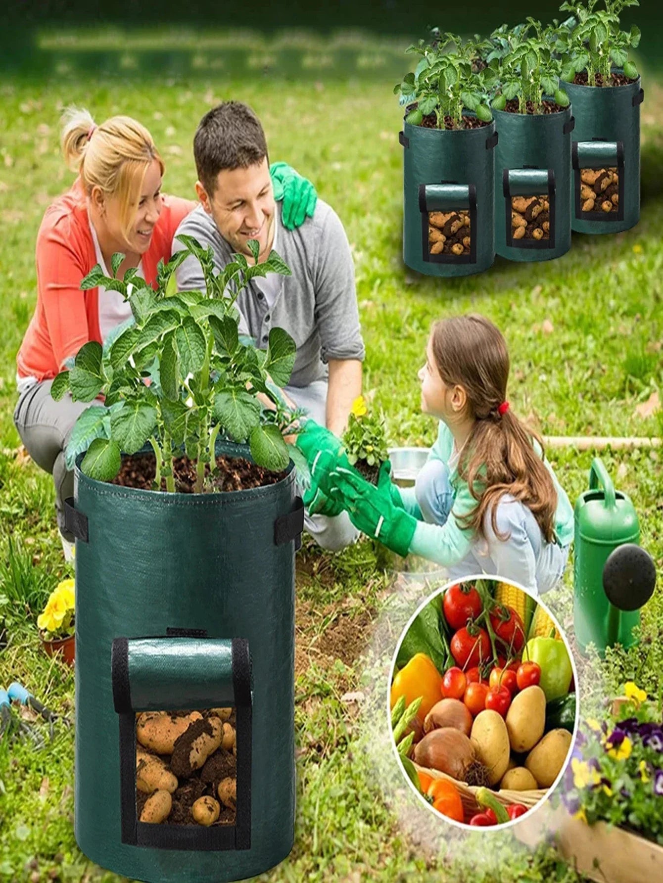 5PCs Garden Supplies Vegetable Plant Grow Bag Planting Container Bag Thicken Garden Pot  DIY Potato Grow Planter PE Cloth