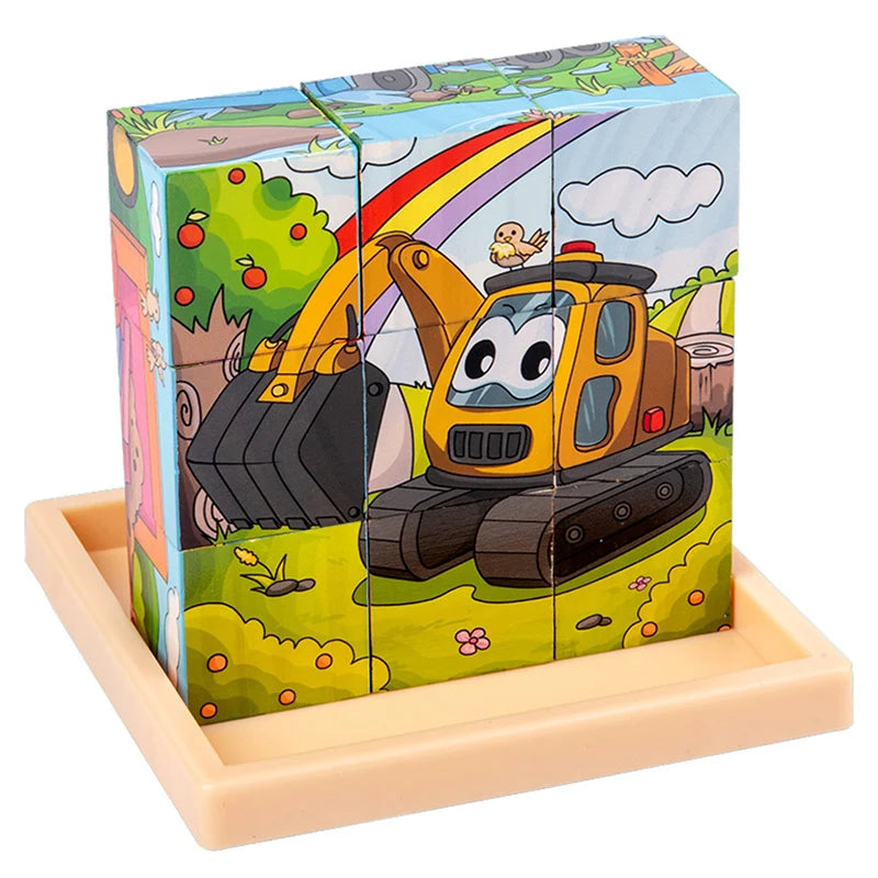 3D cube Wooden puzzle children's nine pieces six-sided wooden block tray children's Montessori learning educational puzzle toys