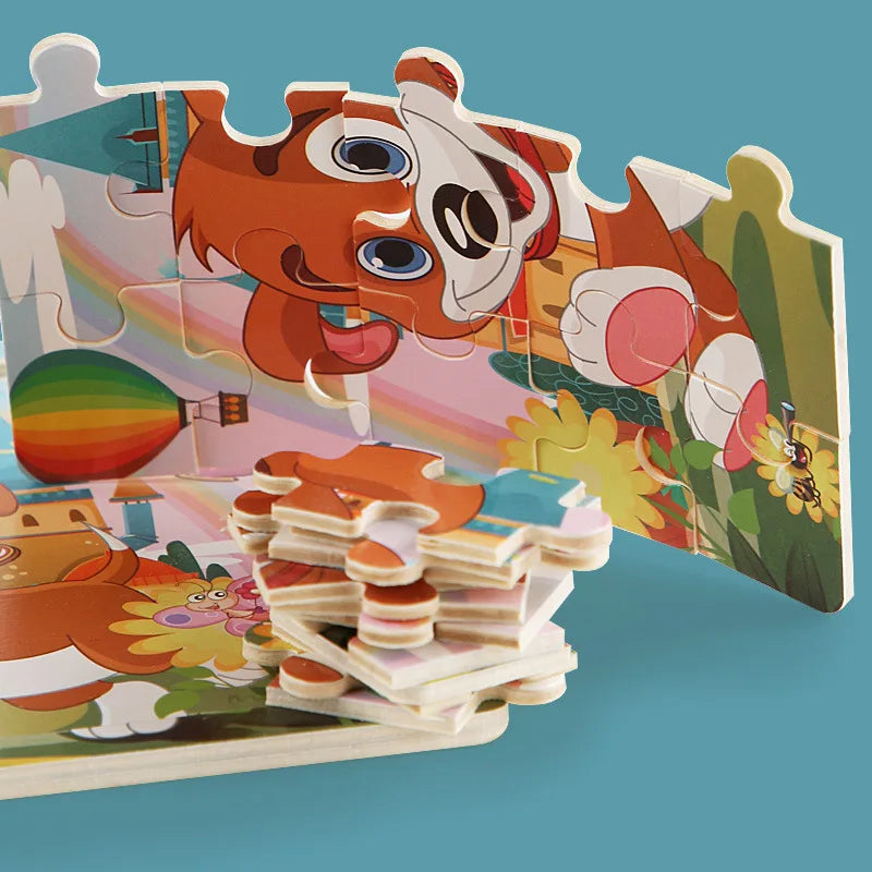 New 20 Piece Wooden 3d Puzzle Cartoon Animal Vehicle Jigsaw Puzzle Montessori Educational Toys For Kids Baby 1 2 3 Years
