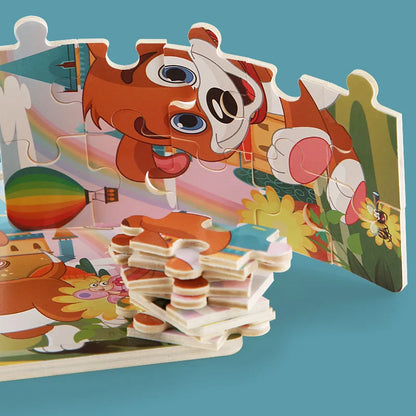 New 20 Piece Wooden 3d Puzzle Cartoon Animal Vehicle Jigsaw Puzzle Montessori Educational Toys For Kids Baby 1 2 3 Years