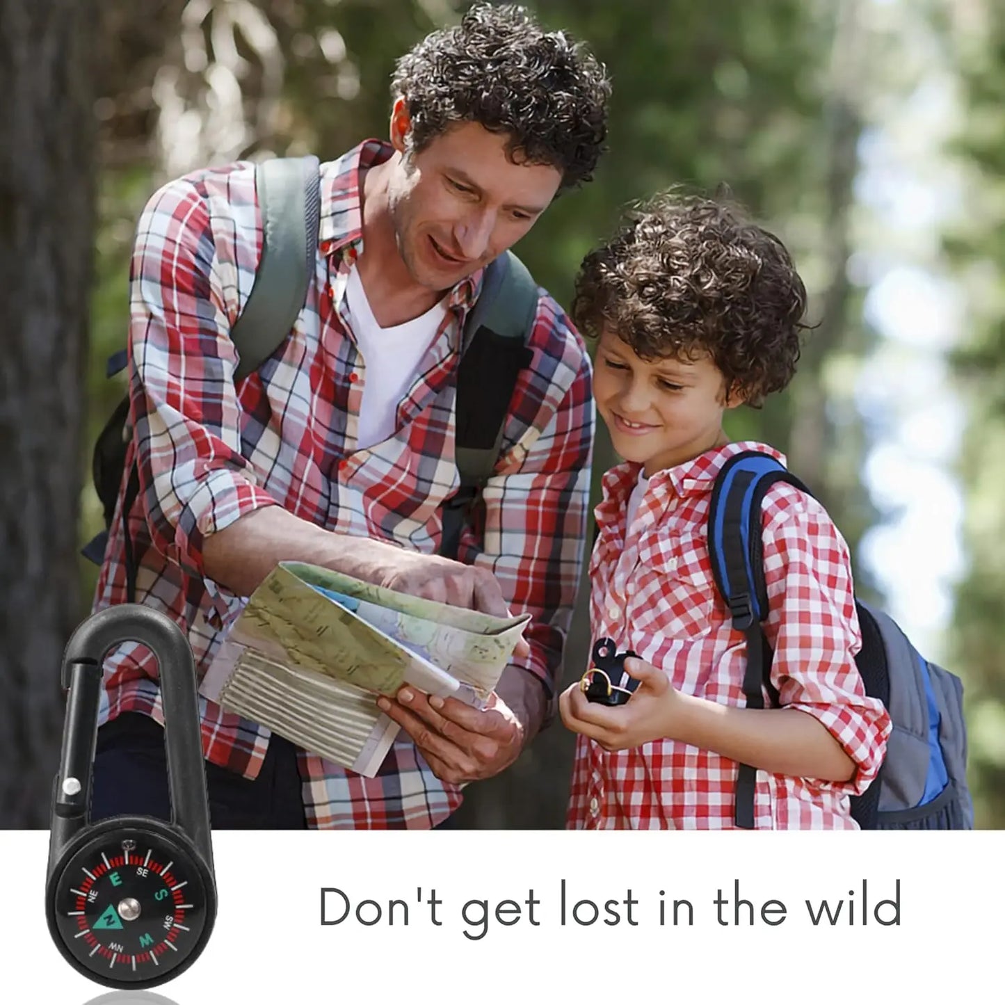 1 Pc Compass Thermometer Carabiner 3 in 1 Mini Compass Carabiner Clip Outdoor Hiking Survival Key Ring Double Sided Metal