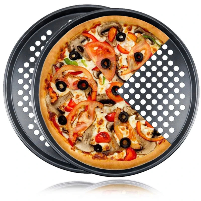 Nonstick Carbon Steel Pizza Pan Round Pizza Baking Tray with Holes for Crispy & Bubbly Home Restaurant Kitchen Baking Tools