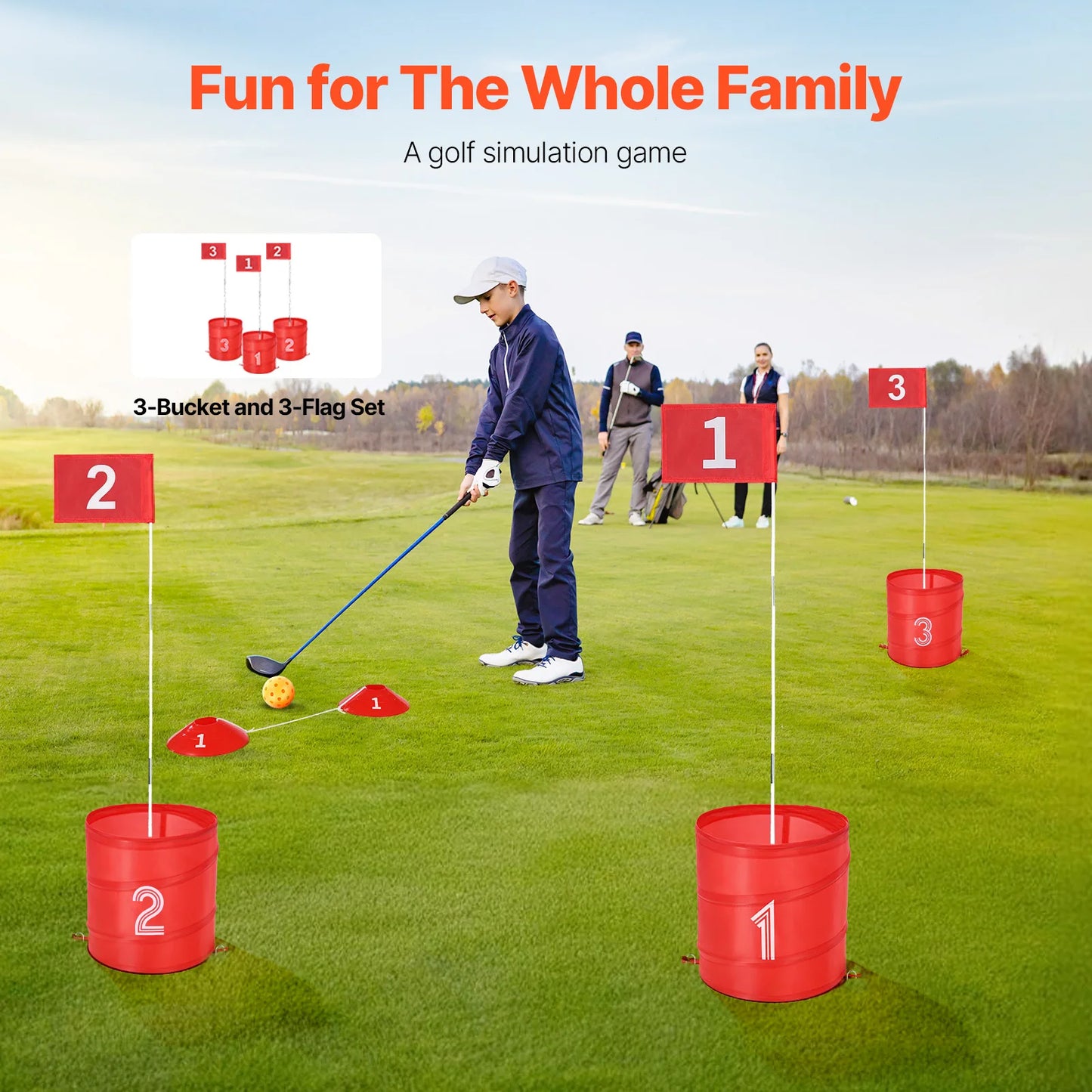 SucceBuy 3/6/9 Hole Kids Backyard Golf Game Portable Bucket Golf Course Practice Chipping Games for Family  Yard Sports Toys