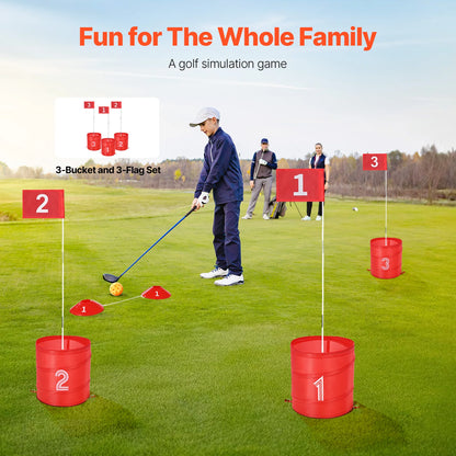 SucceBuy 3/6/9 Hole Kids Backyard Golf Game Portable Bucket Golf Course Practice Chipping Games for Family  Yard Sports Toys