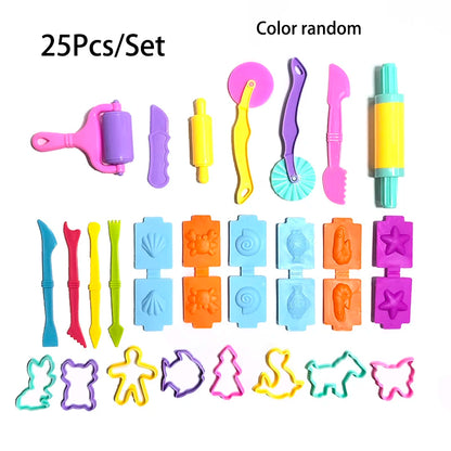 25-32pcs Play Dough Accessories Set Playdough Tools with Various Plastic Molds Rolling Pins Cutters Clay Model for Children Kids