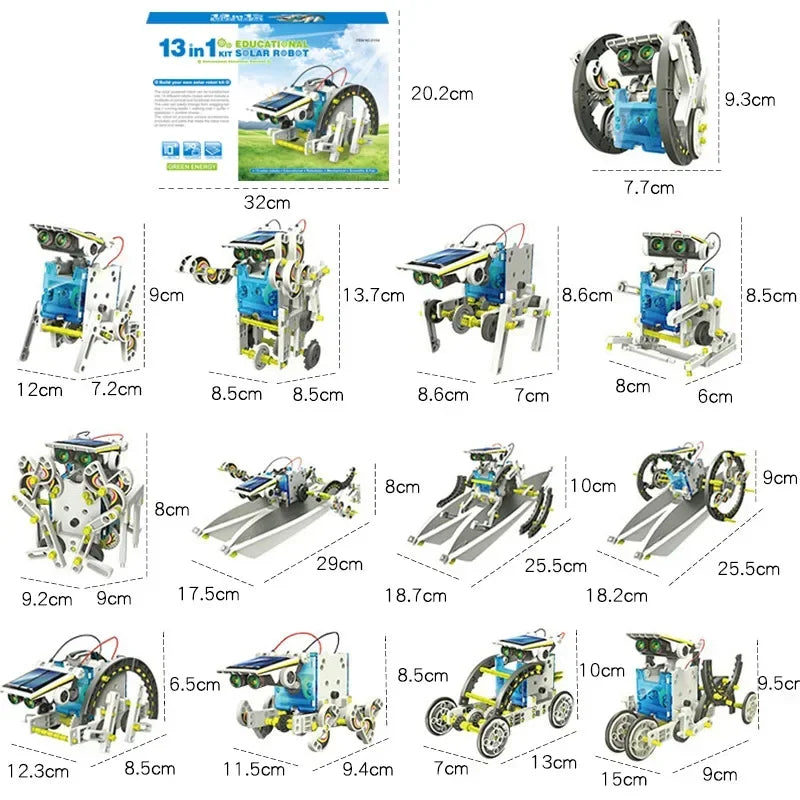 13-in-1 Solar Powered DIY Robot Kit Educational Science Toys for Children STEM Assembly Transformation Robot Ideal Gift for Boys