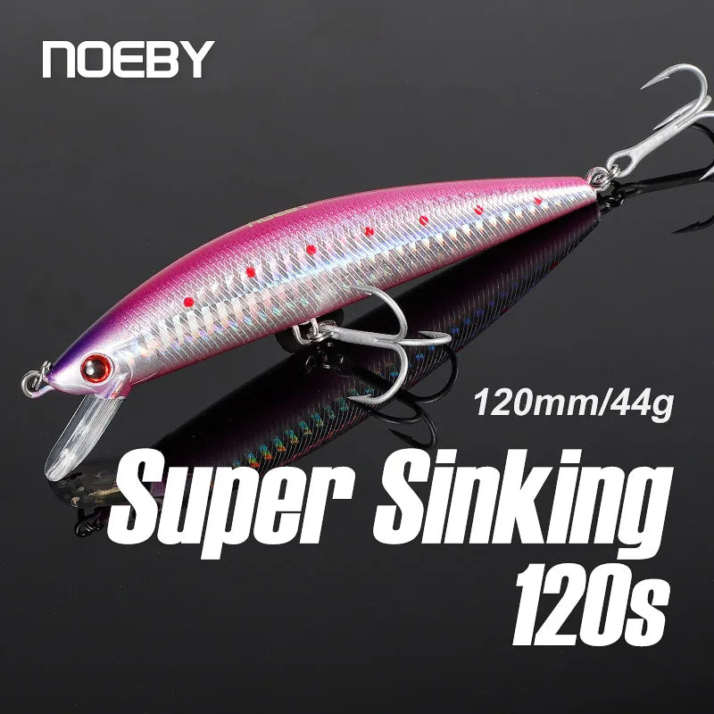 Noeby 120mm 44g Heavy Sinking Minnow Fishing Lure Long Casting Wobbler Artificial Hard Bait for Sea Bass Saltwater Fishing Lure