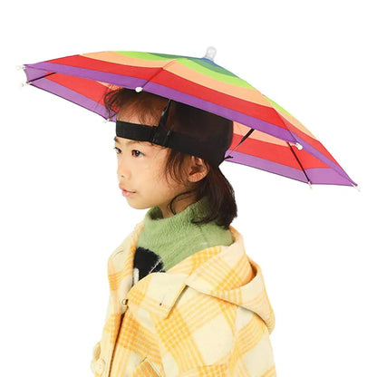 Children Rain Umbrella Hat Portable Foldable Outdoor Headwear Shade Head Hats Cap Beach Sun Camping Kids Waterproof Fishing K5F9