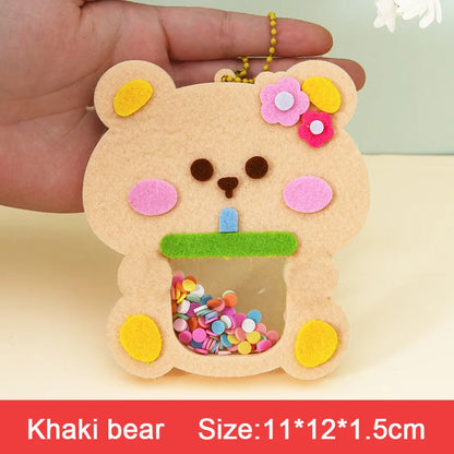 DIY Animal Shake Pendant Art Craft Kits for Kids Boys Girls Easy To Paste Non Woven Shaker with Chain Children Handmade Toys