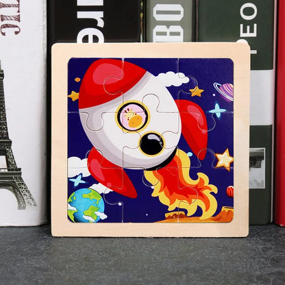 New 9piece Wooden 3d Puzzle Cartoon Animal Vehicle Intelligence Jigsaw Puzzle Game Montessori Educational Toys for Children