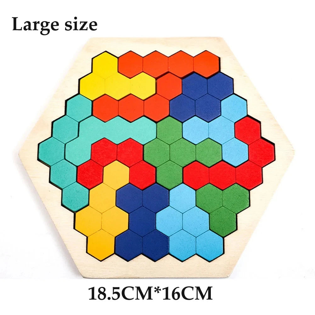 Hexagonal Wooden Puzzles Educational Toys For Children Kids Preschool Tangram Board Brain IQ Test Game Montessori Toys Gifts