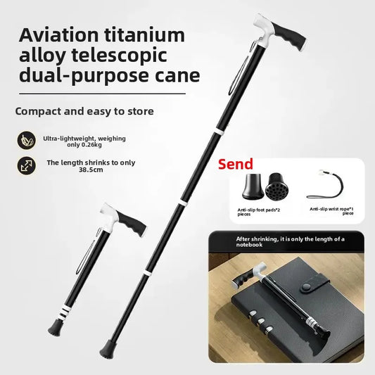 Telescopic Anti Slip Cane, Ultra Light, Portable, Dual-use, Mountaineering, Titanium Alloy, Camping, Hiking, Walking Sticks
