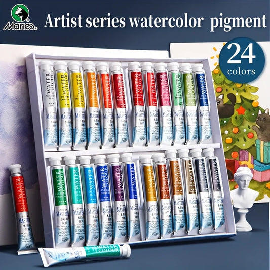 24 Colors Marie's Artist Watercolor Paint,9ml/0.3oz Tubes for Water Color Painting,Comic,Vibrant & Rich Pigment for Adults
