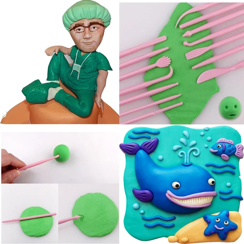 14pcs/set Plastic Clay Sculpting Set Cake Decorating Tools Set for Shaping Clay Playdough Tools Toys Polymer Modeling Clay Tools
