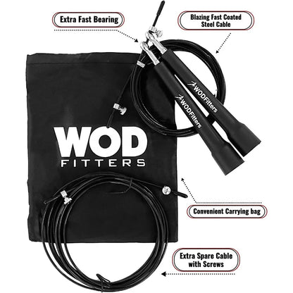 Speed Jump Rope - Blazing Fast Double Unders - Latest Technology Adjustable Cable Jumping Rope for WODs, MMA, Martial Arts, Box