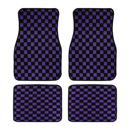 4Pcs JDM Racing  Plush Floor Mat Checkers Vehicle Front Rear Carpets Universal Car Floor Carpet Rugs Non-Slip Car Decoration