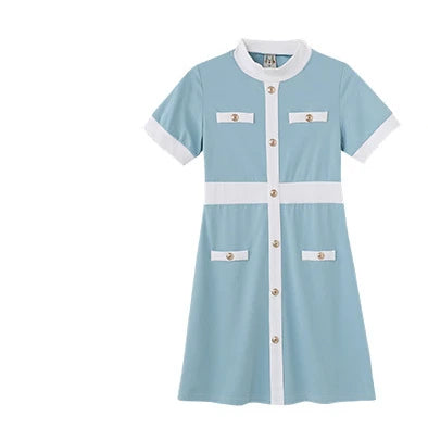 2025 Summer Family Bule Clothes Mother Daughter Matching Dress Father and Son Polo Shirts Shorts Outfits Brother Sister Clothing