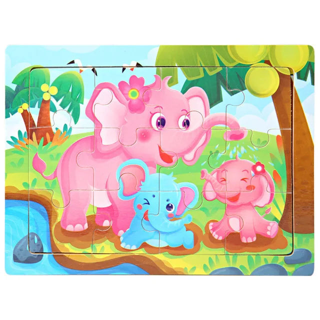 Economy 30piece Montessori 3D Puzzle Cartoon Animal Wooden Jigsaw Puzzle Board Game Educational Toys For Children Gifts