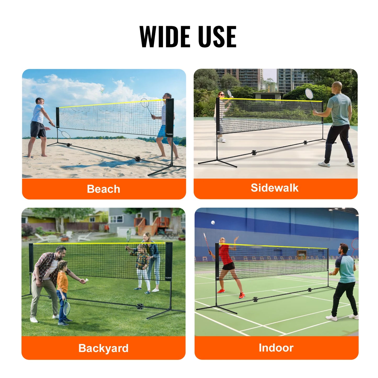 SucceBuy 10-17FT Badminton Net Height Adjustable Volleyball Net Wide Foldable Pickleball Net Portable Easy Setup Tennis Net Set