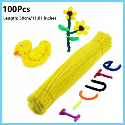100pcs Colorful Chenille Stems Pipe Cleaners Plush Tinsel Stem Wired Twist Sticks Hair Strip Craft DIY Educational Toys Handmade