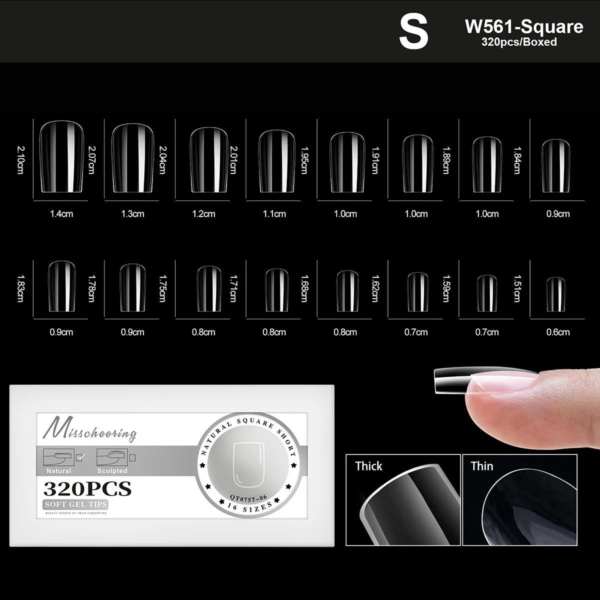 XS-L Nature Soft Gel False Nail Tips Full Cover Press on Almond Capsules Coffin Artificial Glossy Fake Nails Extension 16 Sizes