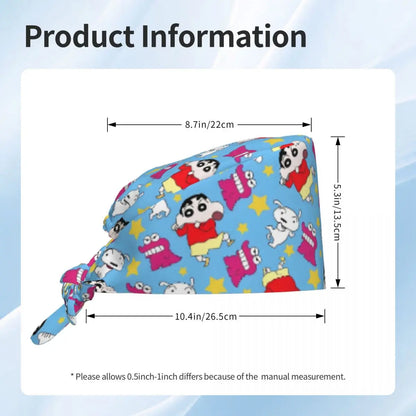 Custom Crayons Shin-chans Cute Anime Scrubs Cap Surgical Hats Women Men Operating Room Cap Nursing Cap Lab Works Hat