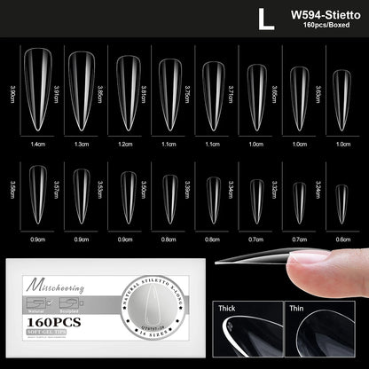 XS-L Nature Soft Gel False Nail Tips Full Cover Press on Almond Capsules Coffin Artificial Glossy Fake Nails Extension 16 Sizes