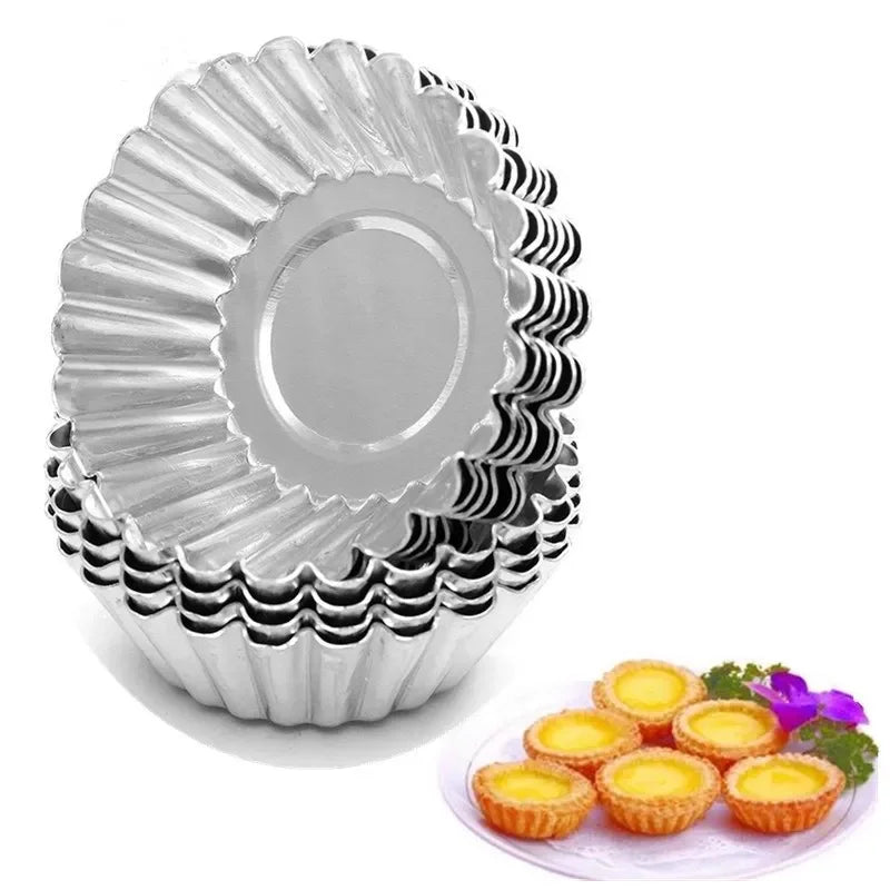 10pcs Egg Tart Molds Aluminum Cupcake Cake Cookie Lined Mold Mould Tin Baking Cups Kitchen Tool Reusable Nonstick Tartlets Hot