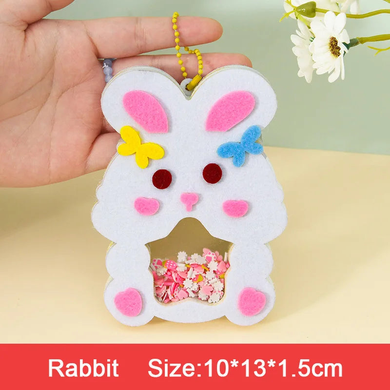 DIY Animal Shake Pendant Art Craft Kits for Kids Boys Girls Easy To Paste Non Woven Shaker with Chain Children Handmade Toys