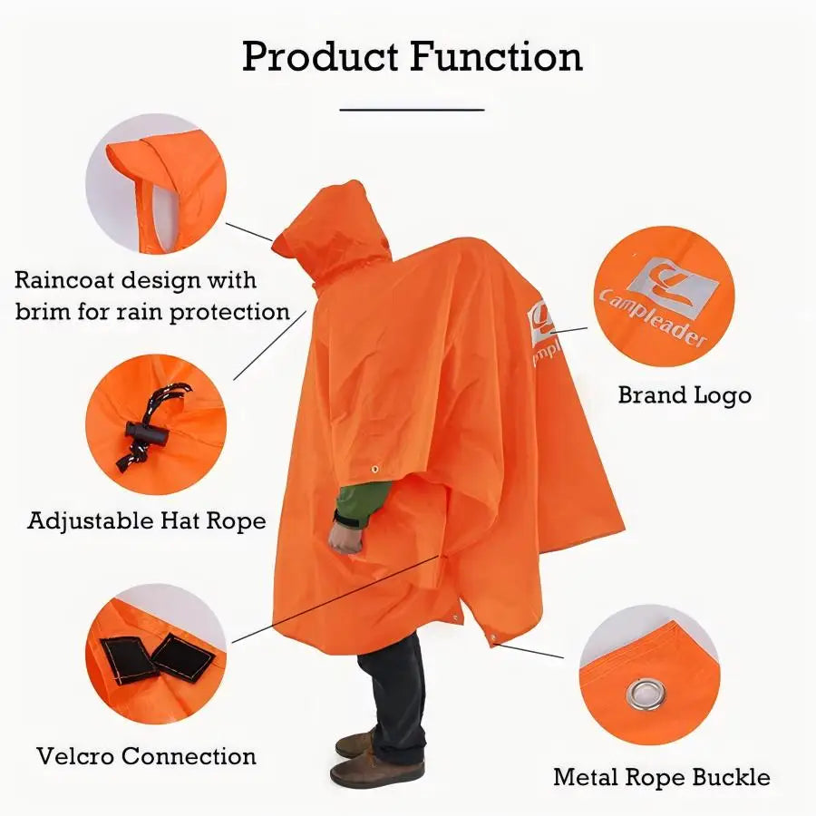 3-in-1 Waterproof Lightweight Unisex Raincoat Hiking,Raincoat Hiking Multifunctional Outdoor Activity Rain Gear Tent Cover