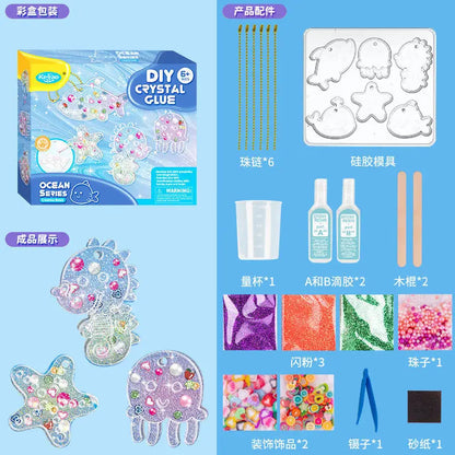 Kids DIY Crystal Glue Key chain Art Craft Set for Girls birthday Gift
