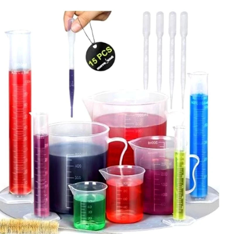 W89C Cylinders, 50ml-1000ml Beakers and Pipettes Set with Tube Brush for Science Labs