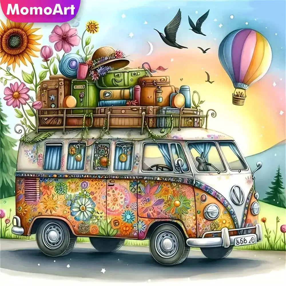 Momoart Diamond Mosaic Bus Landscape DIY Craft Kit Diamond Painting Hot Air Balloon Holiday Gifts New Arrival Decor For Home