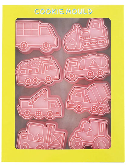 8PcsTransportation Tools Biscuit Mold Cartoon Three-Dimensional Baking at Home 3D Car Fondant Tool Frosting Cookie Grinding Tool