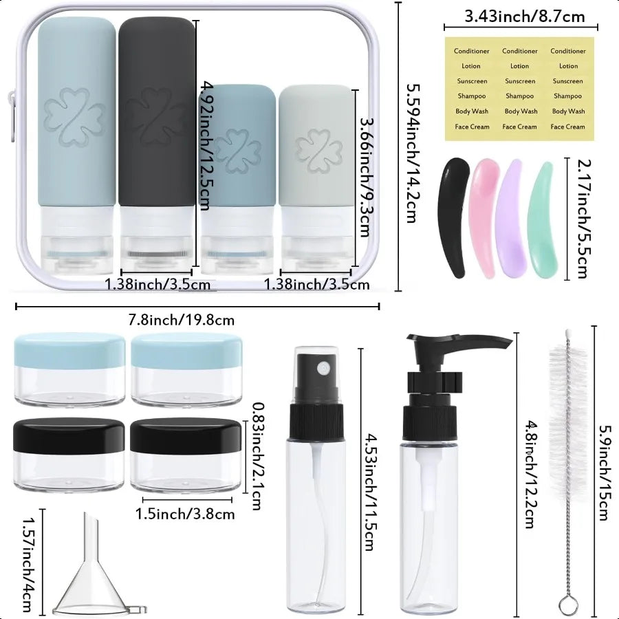 18 Pack Travel Bottles for Toiletries Silicone TSA Approved Travel Size Containers for Toiletries Leak Proof Refillable Travel