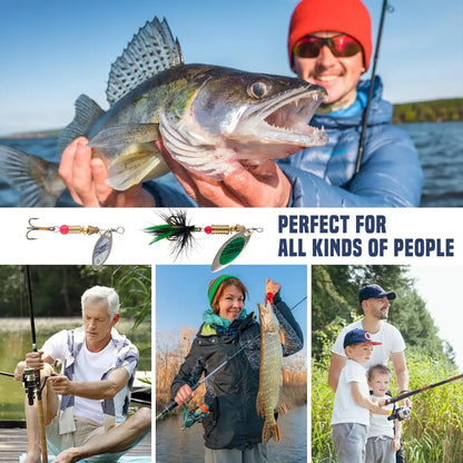 10pcs Fishing Lure Spinnerbait Rooster Tail Fishing Lures Bass Trout Salmon Hard Metal Spinner Baits Kit with Tackle Boxes