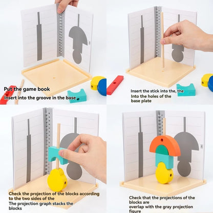 Wooden Building Blocks with 3D Stereo Projection space shadow matching puzzle and early education assembly toys