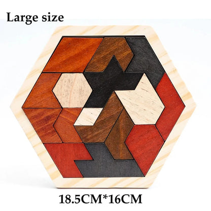 Hexagonal Wooden Puzzles Educational Toys For Children Kids Preschool Tangram Board Brain IQ Test Game Montessori Toys Gifts