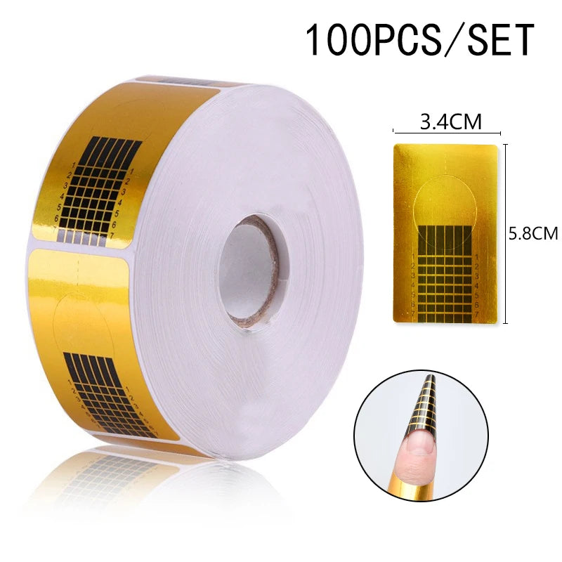 100 Pcs/Set, Nail Form Tips Acrylic UV Gel Extension Curl Form Extension Nail Sticker Art Guide Mold Manicure Nail Art Tools