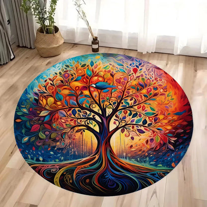 Tree of Life Round Rug Nature Mandala Rug Ancient Spiritual Decor Carpet Meditation Space Rug Washable and Non Slip Floor Mat