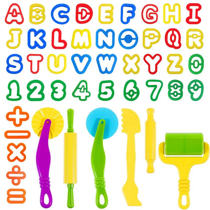 Puzzle Play Dough Tool Kit For Kids Number Letters Symbols Cutters Dough Rollers Clay Playdough Accessories Preschool DIY Toys