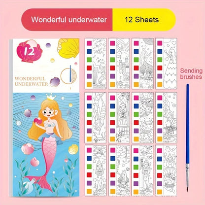 5-Pack Pocket Watercolor Coloring Book Set: Enhance Creativity and Concentration with Miniature Art Supplies