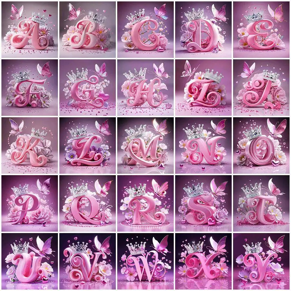 Huacan New Arrivals Diamond Painting Crown Letters  Full Drill Mosaic Butterfly Alphabet Art Wall Decor For Home Craft Kit