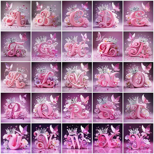 Huacan New Arrivals Diamond Painting Crown Letters  Full Drill Mosaic Butterfly Alphabet Art Wall Decor For Home Craft Kit