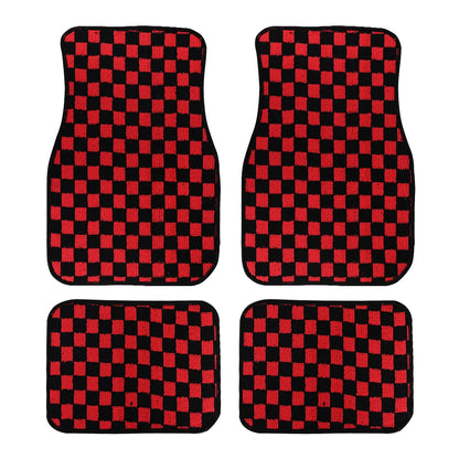 4Pcs JDM Racing  Plush Floor Mat Checkers Vehicle Front Rear Carpets Universal Car Floor Carpet Rugs Non-Slip Car Decoration