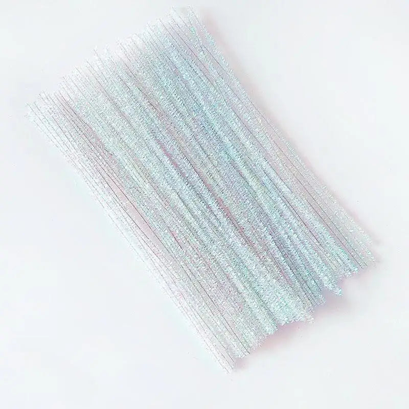 100pcs Glitter Chenille Stems Pipe Cleaners Plush Tinsel Stems Wired Sticks Kids Educational DIY Craft Supplies Toys Craft Xmas