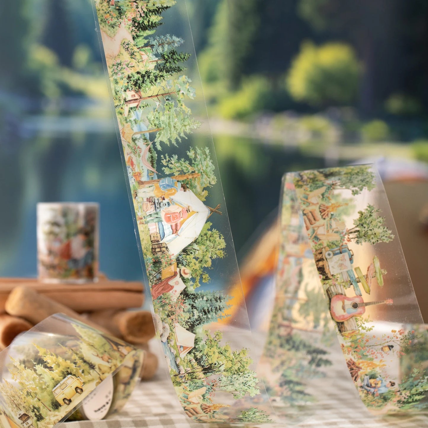 1 Roll Nature Camping Theme Scenic PET Tape for Scrapbooking DIY Collage Material Phone Case Notebook Decoration