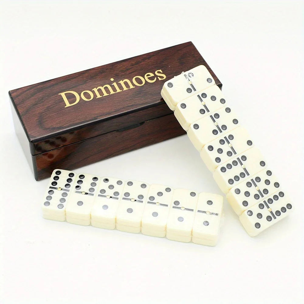 [Wooden Dominoes Game Set] 28pcs Double Six Dominoes - Wooden Box Travel Portable Carrying Table Game Set Toys Entertainment