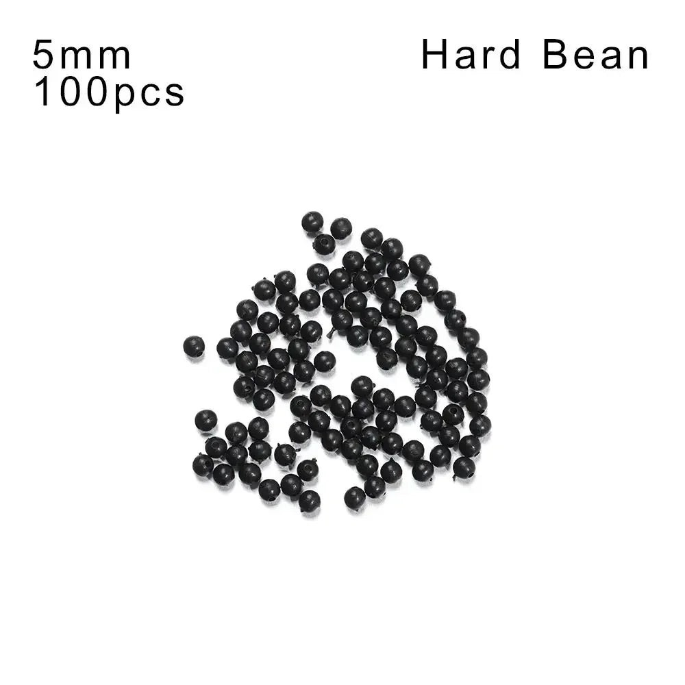 100pcs Fishing Beads Space Stopper Black 3mm-12mm Round Soft and hard beans Fishing Lures bait Hook Rig Accessories