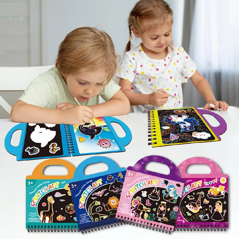 Kid Scratch Art Play Set Colouring Book DIY Drawing Stencils Sticker Creative Craft Toy Kindergarten Activtiy Education Toy Gift